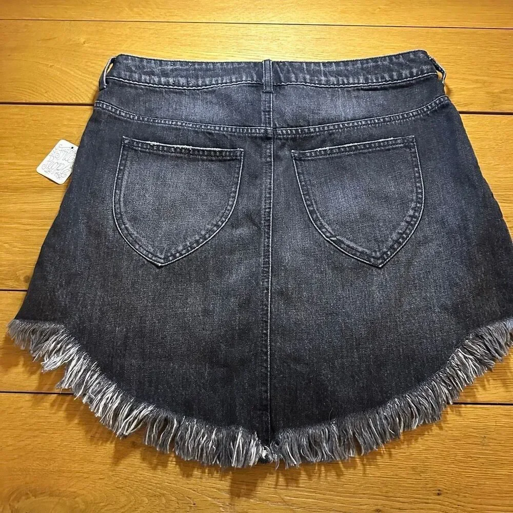 NWT Free People denim mini skirt womens 31 Bailey maverick black